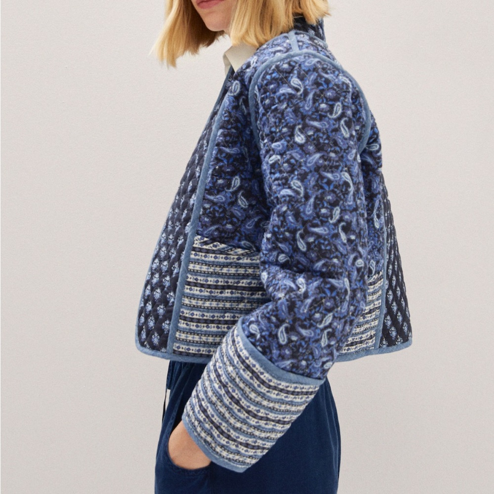 Mango QUILTED REVERSIBLE JACKET Pailsey Blue Pink White 100% Cotton Size Small - Picture 2 of 14